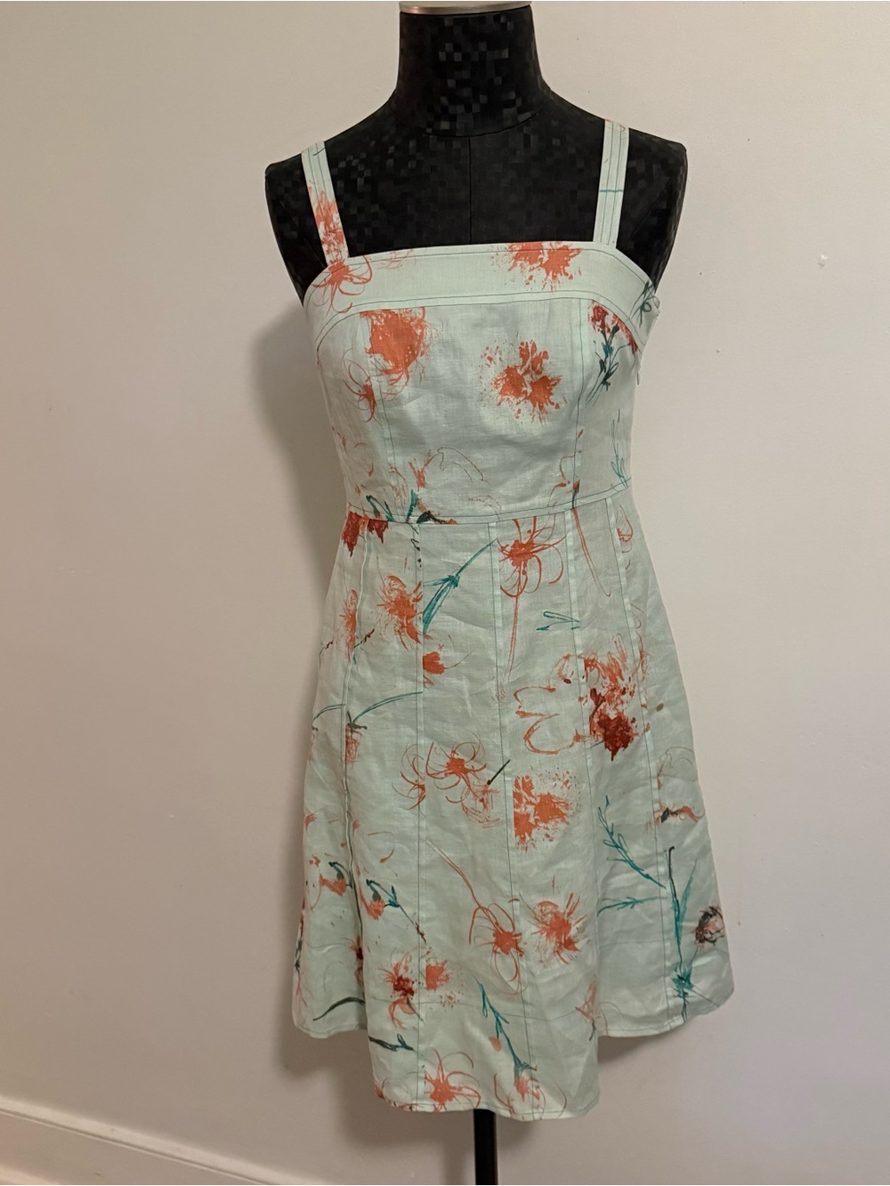 Ann Taylor Petites Floral Linen Sundress Pastel Robins Egg